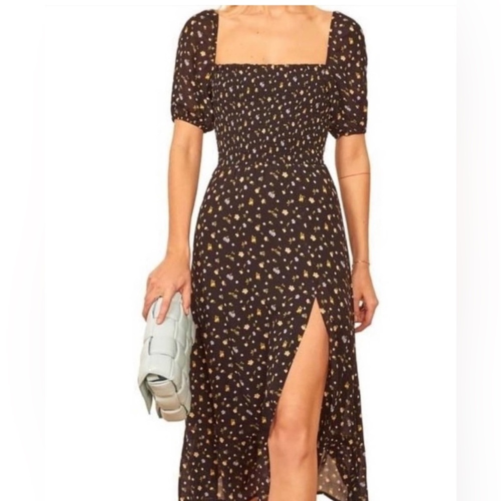 Reformation Meadow Floral Print Midi Dress Size Large Smocked
